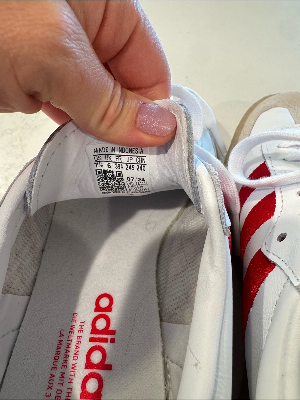 Adidas Samba OG White Red Gum Sole Sneakers Women’s Size 7.5 - Picture 5 of 5